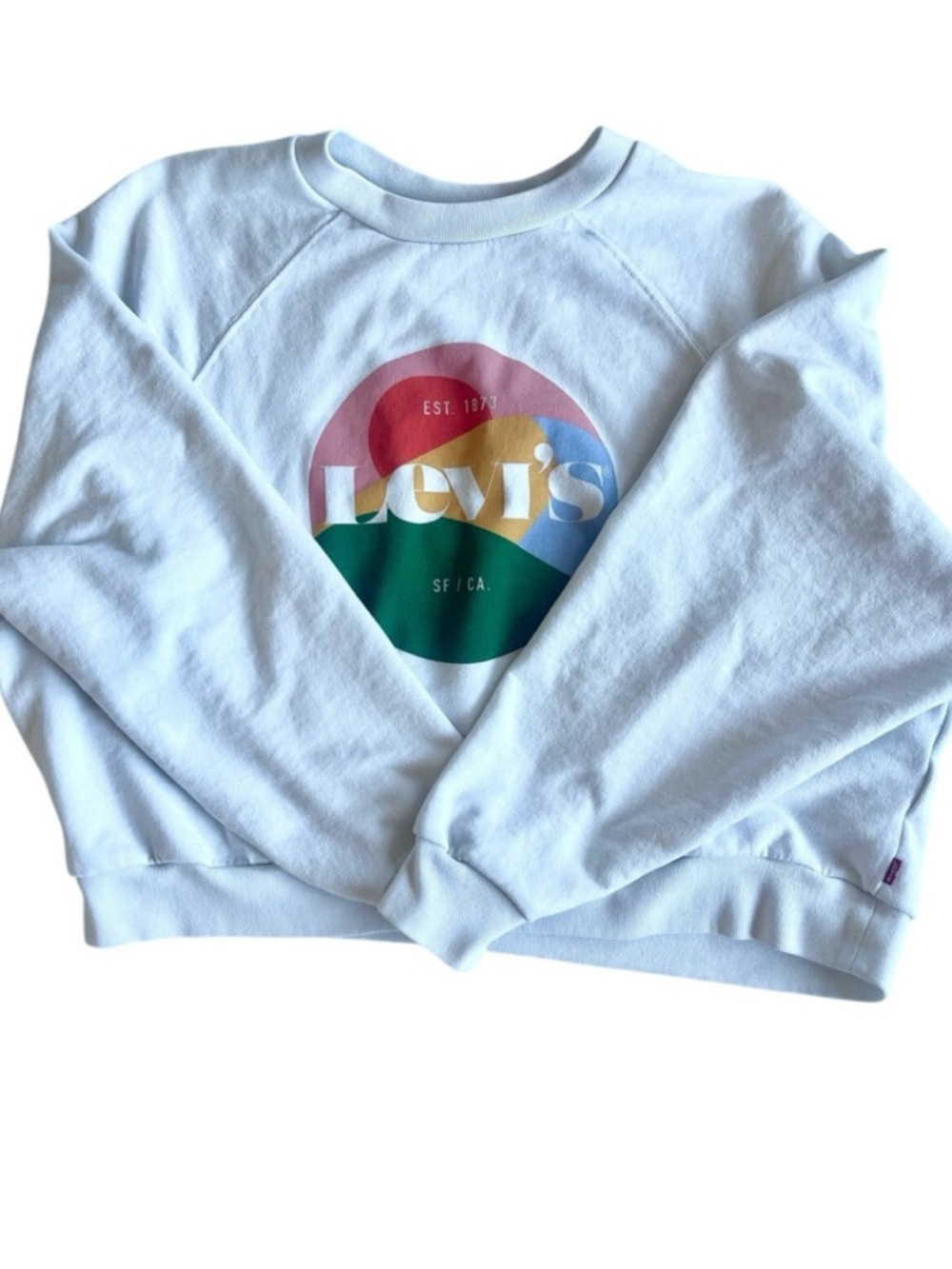 Levi’s Est 1873 Retro Circle Graphic Raglan Crop Crewneck Sweatshirt White M